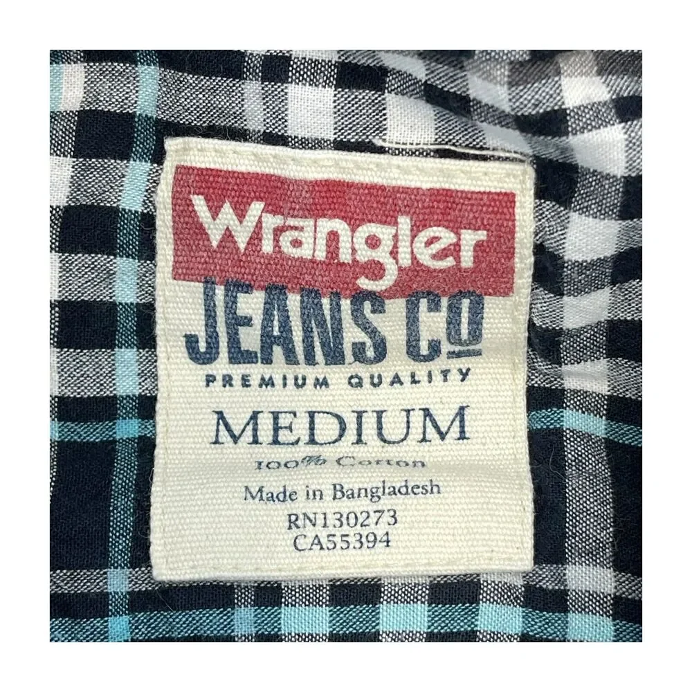 Wrangler Shirt Men Blue White Plaid Button Up Dress Casual Long Sleeve Sz M - Picture 3 of 6